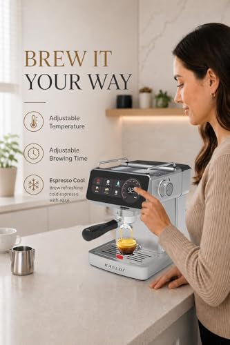 Image of Espresso Coffee Machine | 20 Bar High Pressure | Adjustable Brewing Time and Temperature | Cold Espresso Option | Steam Wand for Cappuccino and Latte | Overheating and Overpressure Protection
