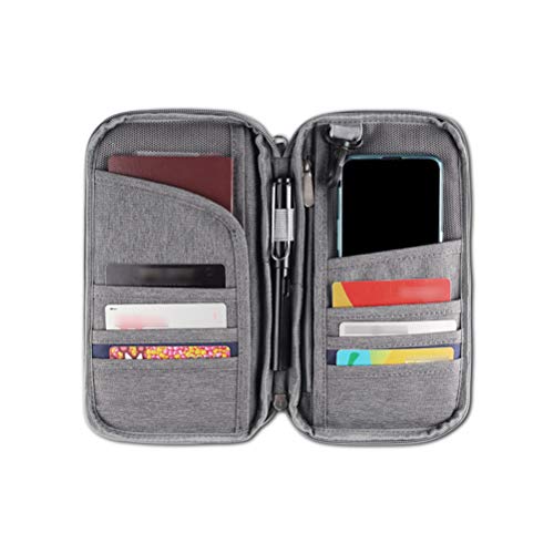 LIOBO Pasaporte de Documentos Organizador Bolsillo manejable Largo Cartera Passport Pouch (Gris) Accesorios de Deporte Cover