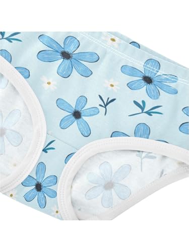 ZZKKO Cute Blue Daisy Floral Girls Underwear Toddler Panties for Girls Comfort Brief Size 2T4