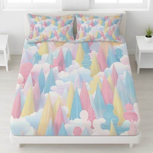 Sábana bajera ajustable geométrica abstracta, suave y de fácil cuidado, transpirable, minimalista, fantasía, con fundas de almohada, ropa de cama de microfibra, triángulo de lujo, 120 x 190 x 30