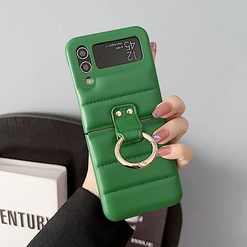 Protection antichoc Sam Z Flip3 verte en cuir anti-chute avec anneau de doigt ergonomique