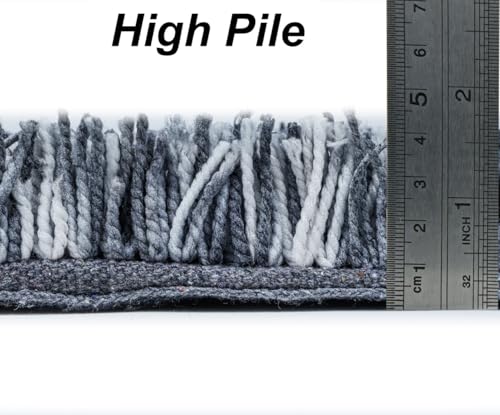 Image of FIASCO Premium Tie Dye Shaggy Carpet Ultra Soft Microfiber | 2 Inches Pile Height Back in Canvas Shaggy Carpet for Living Room | Bedroom | Hall | Guest Room | 8x10 Feet Dark Grey Ivory Mix