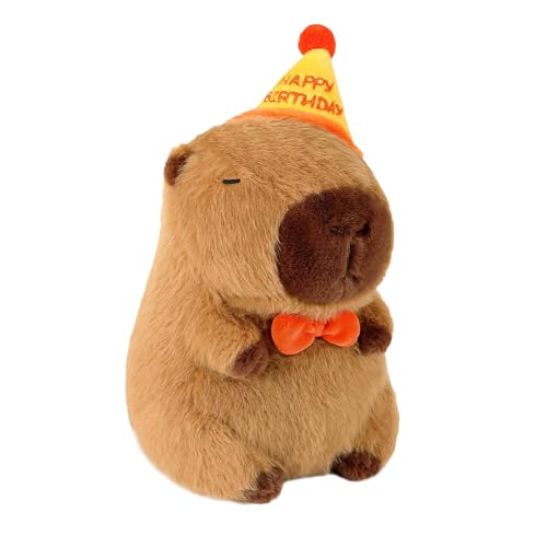 Capybara Plush 25cm Soft Stuffed Animal with Birthday Hat Capybara Teddy