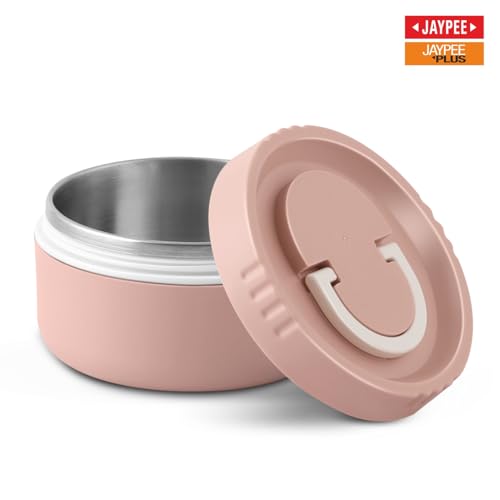Image of Jaypee Plus Snackpac Airtight Leakproof Container 400 ml Lunch Box for School, Office, Ideal for Snacks and Meal, Keeps Food Hot & Fresh Inner Stainless Steel Easy to Carry Handle, Sanitary Pink