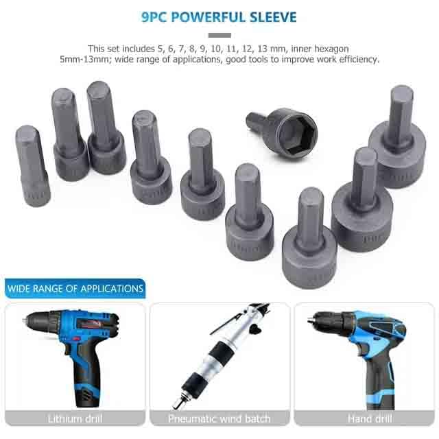 nitya 9pcs 5-13mm Hexagon Nut Driver Drill Bit Socket Screwdriver Wrench Set for Electric Screwdriver Handle Tools
