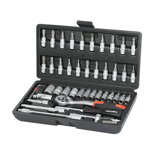 ValueMax 46 Piezas Juego de Llaves de Vaso Cr-V, Llaves Carraca 1/4 Pulgada, Caja Herramientas,...