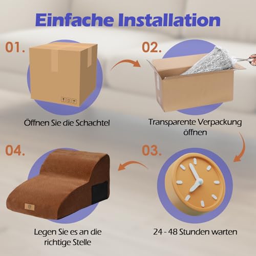 Eukue Hundetreppe 2 Stufen, Verlängert Hunderampe für Kleine Hunde und Katzen, Hochdichtem Schaum Haustiertreppe für Bett und Sofa aus, Tragbare Treppe für Hunde mit Waschbarem Bezug(Braun)