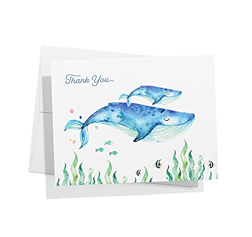 Image of Twigs Paper Baby Shower Thank You Cards, 12 Ocean Watercolor Note Cards