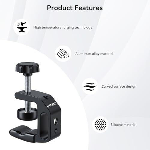 Image of UTEBIT Desk C-Clamp for Desktop Mount Holder, Aluminum Universal Table Clamp with 1 /4 and 3 /8 Thread Hole, 0.36 inch-1.2 inch Desktop DSLR Mount for Shelves, Desk, Rods, Camera