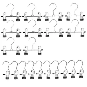 ENASGLOO 10Pcs Double Adjustable Clips Boots Hangers and 10Pcs Single Hanging Clips Laundry Hooks for Closet, Travel, Tall Boots, Jeans, Hats, Socks, Towels