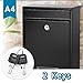 Mailbox with Key Lock, Lovndi Wall Mounted Locking Mailboxes, Small Capacity Drop Lock Box for Outdoor, Black