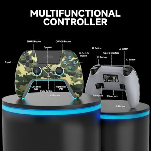 Image of ASRVA Camo Wireless Pro Controller for PS5, Hall Effect Joystick No Drift, 4 Back Paddles, Macro, Gyro, 1000mAh, RGB, Compatible with PS5 /Pro /Slim /PC /iOS /Android