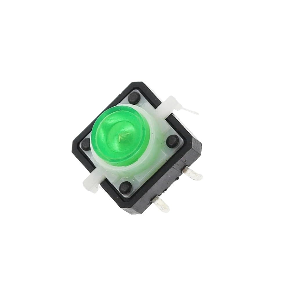IDGTTLDF 5PCS Reset Button Momentary Switch With Light 12x12x7.3 mm green LED Illuminated Tact Switch 12 * 12 * 7.3 MM