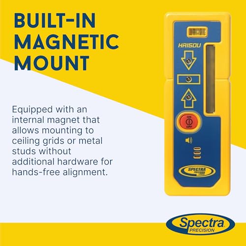 Image of Spectra Precision HR150U Laser Receiver for Interior Leveling with red or green beam rotating lasers. Dual Sided LED Display, Magnetic Mount, Includes Rod Clamp and Alkaline Batteries