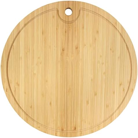BambooMN Bamboo Round Cutting and Serving Board, Charcuterie Board - 15" diameter x 0.75" thickness - 1 Piece