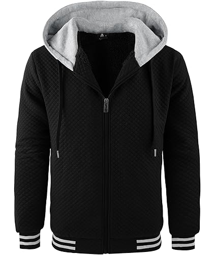 Image of GEEK LIGHTING Mens Fleece Lined Hoodies Zip Up Waffle Knit Thicken Hooded Sweatshirts Winter Jackets