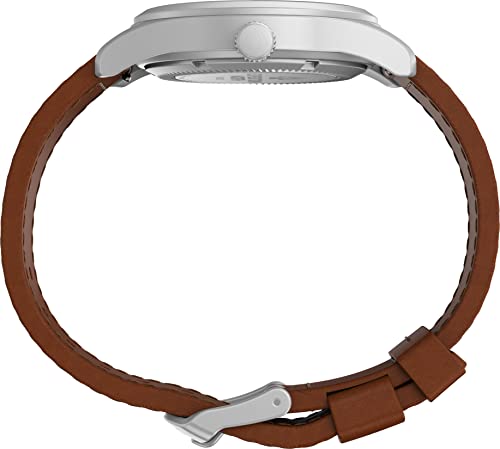 TIMEX Men Leather 3 Hands Analog White Dial Coloured Quartz Watch, Round Dial with 38 Mm Case Width - Tw2V00600X6, Band Color-Brown - Image 2
