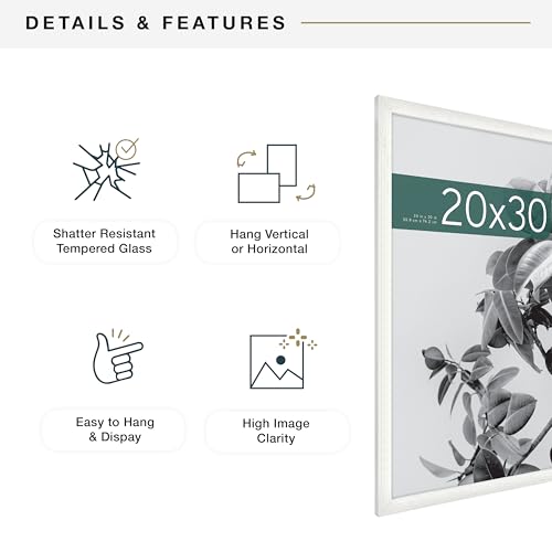 MCS Studio Gallery 20x30 Poster Frame White Woodgrain, Vertical & Horizontal Wall Hanging Large Picture Frame for Photos, Posters & Art Prints (2-Pack)