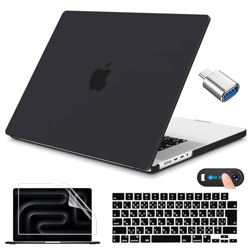 CISSOOK MacBook Pro 14 ケース 2024 M4 ブラック マット式 カバー 2021-2023 2024年 新型 黒い 半透明 つや消し カバー A3112 A3185 A3401 A2992 A2918 A2779 A2442 対応