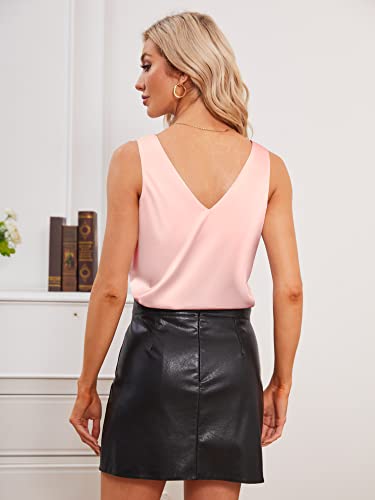 Image of Mawor Satin Tank Tops for Women Loose Fit Sleeveless V Neck Cami Camisole Blouses Shirt Top