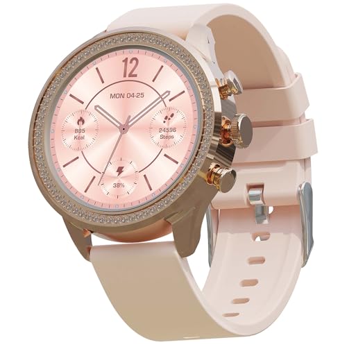 Image of Maxima Bliss+ Smartwatch 1.28 inch Ultra HD Display, 650 Nits, Premium Crafted Diamond Metallic Design, Bluetooth Calling, Voice Assistant, Heart Rate /Sleep /stress monitoring Smart Watch (Rose Gold Peach)