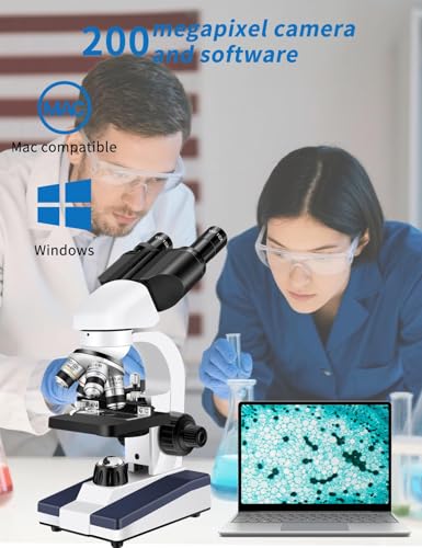 Image of Microscope for Adults WF10x and WF25x eyepieces Compound Microscope with Microscope Slides, Microscope Kit for Kids Students Home School