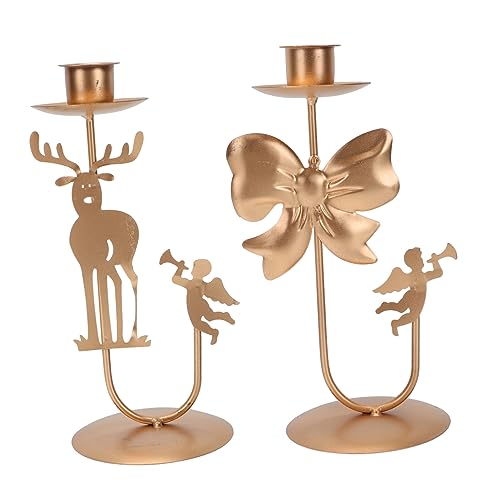 VINTORKY 2Pcs Retro Christmas Candleholder Decorative Candle Stands for Festive Home Decor Adornment for Holiday Celebrations Reindeer Angel Designs