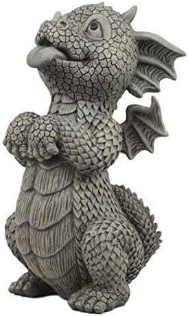 Ebros Whimsical Garden Dragon Begging for Attention Statue 10.25" H Cute Baby Dragon Panting Faux Stone Resin Finish Figurine Dungeons and Dragons Mythical Fantasy Sculpture Guest Greeter Home Decor