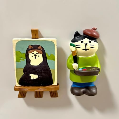 Imanes decorativos para refrigerador con diseño de gato, set de 2 piezas