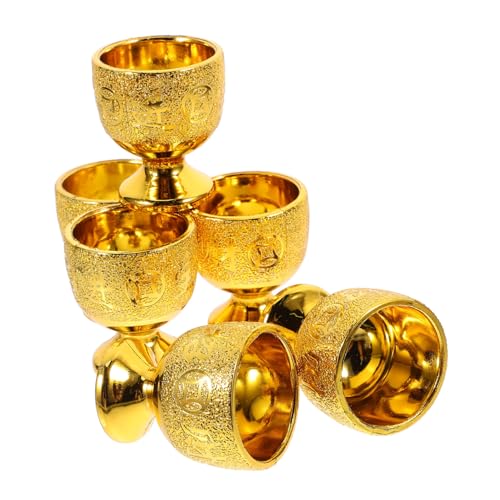 Veemoon Copa de Vino Reutilizable Dorada 30ml de 6 Piezas para Ofrenda y Meditación en Templo Budista, Cristal Ritual Liso para Adoración y Decoración del Hogar