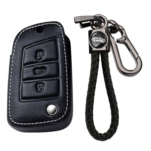 Coque de clé VW Golf 7 en cuir noir : protection chic à 3 boutons