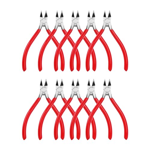 HAUTMEC 5" Precise Small Flush Cutting of Engineer Wire Cutter Plier 10PCS with Location Pin for Fine Shearing, Perfect for Circuit Board Cutting, Electronic Components, HT0327-10PC