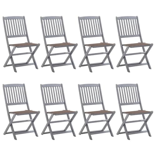 LAPOOH Sillas de jardín Plegables 8 uds, Sillas Exterior Terraza, Silla Playa,Sillas Balcon, Sillas Exterior Jardin, Muebles Jardin Exterior Conjunto, y Cojines Madera Maciza Acacia
