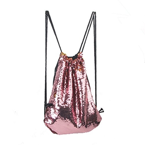 Tinksky Fashion Glitter Bag Sackpack Sequins Drawstring Backpack (Pink)
