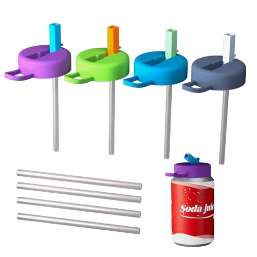 Silicone Beverage Can Straw Lids 4 pack Reusable Soda Can Covers with Built-In Straw, BPA-Free, Leak-Proof, Ideal for Energy Drinks, Seltzer, Juice, and More (Mixed color, 4)