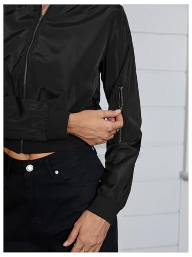OYOANGLE Women's Lightweight Bomber Biker Jacket Zip up Windbreaker Crop Bomber Jacket Coat3