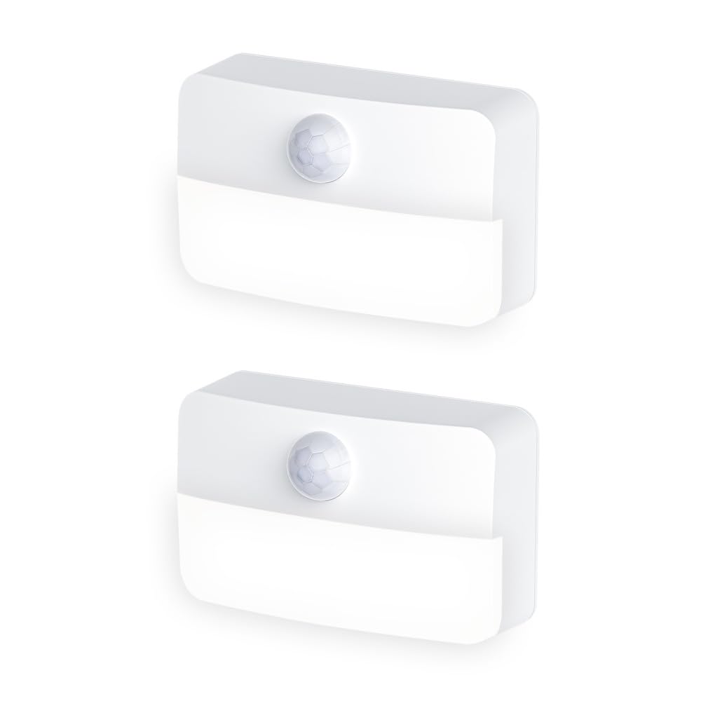 DONGKER Motion Sensor Night Light,2 PCS 0.5W LED Stick-On Stair Light 120° Sensor Angle Auto/ON/Off Lights,Battery Powered Warm White Light for Bedroom Hallway Stair Halloween Christmas