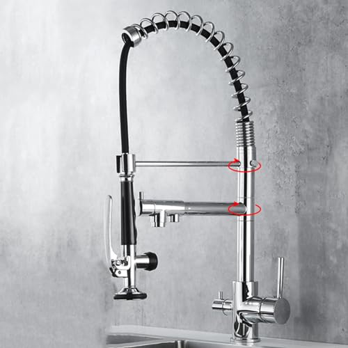 Robinet de cuisine 3 voies en laiton noir avec mitigeur extensible pivotant 360