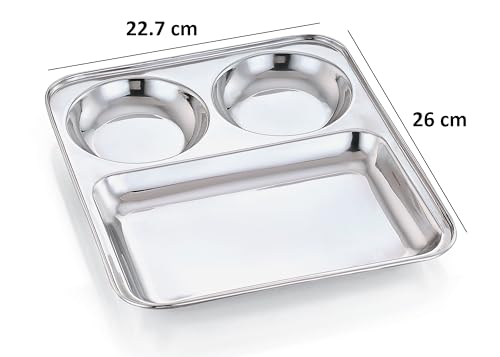 Image of Expresso Stainless Steel | Masha and the Bear Design | Sqaure Shape Dinner Plate with 2 Sections Divided Mess Trays for Kids Lunch, Camping & Every Day Use Kitchenware, Set of 1