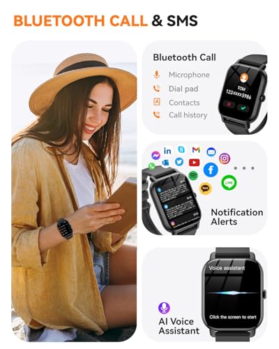 Image of Smart Watch for Men Women,1.85 inch HD Screen Bluetooth Fitness Tracker Step Counter /Sleep Monitor,110+ Sports Modes,IP68 Waterproof Smart Watch Compatible with iPhone Samsung Android Phone, Black