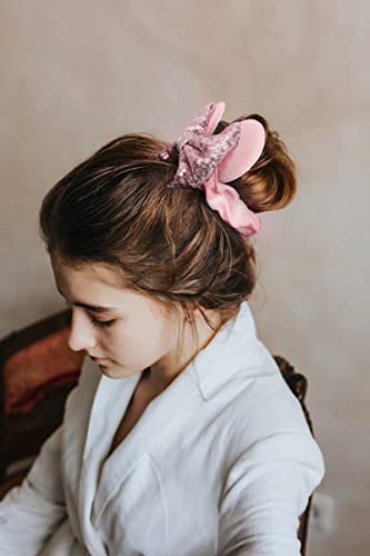 Mouse Ear Hair Scrunchies For Women, Sequins Hair Bow Scrunchies For Girls Velvet Mouse Ears Hair Ties For Ponytail Party Favors Cosplay Costume Cute Hair Accessories, Pink Glitter Bow Plus Sequins Champagne Bow #TOP4