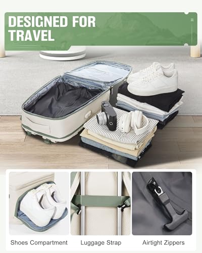 Image of Vacuum Backpack Travel with Pump for Women,Flight Approved 18x14x8 inches,Travel Backpack with Vacuum System,15.6 Inches Laptop Bag,Rice White with Green