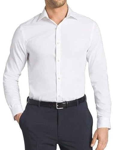 Onkeep Mens Dress Shirts Stretch Slim Fit Long Sleeve Dress Shirts For Men Casual Business Formal Regualr Fit Button Down Shirt Wrinkle-Free Solid White Large cover