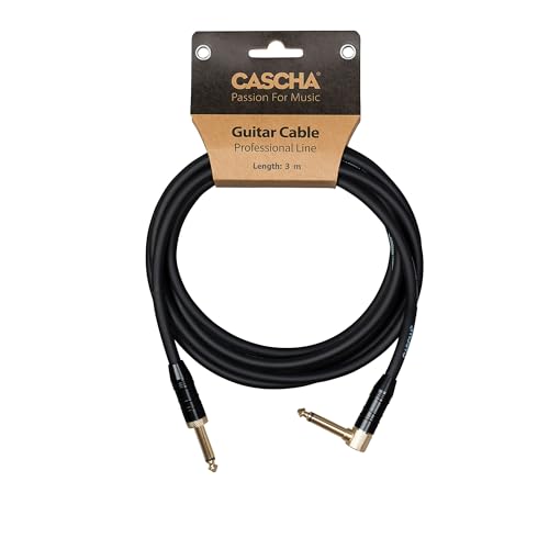 CASCHA Professional Line Guitar Cable, Angled, Black, 6 m