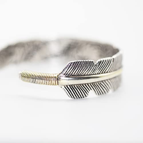Innocence S999 Antique Silver Plated Wide Feather Cuff Bracelet For Men Women Adjustable Retro Twisted Feathers Bracelets Gift Jewelry3