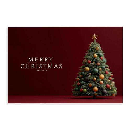 JDBeehpy Elegant Christmas Tree Wall Art Poster Merry Christmas on Rich Red Frameless Canvas Print Painting Sophisticated Holiday Decor Mural 16x24inch(40x60cm)