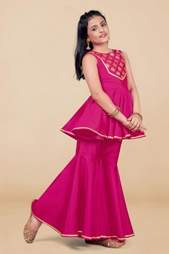 Image of Fashion Dream Girls Cotton Blend Printed Salwar Suit Set|Kids Kurta & Dhoti|Ethnic Wear|Sharara Set