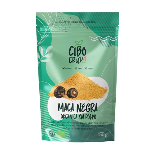 Maca Negra Andina en Polvo Ecológica - 150g. Maca Andina Pura y Cruda de la Raíz de Maca por Maca Coffe o Infusion. Fuente de Antioxidantes Vitamina C Hierro Calcio y Potasio. Organic Maca Root Powder