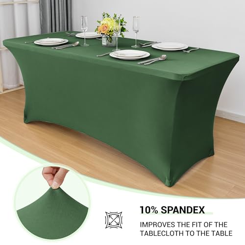 Image of Obstal 4Ft Stretch Spandex Table Cover for Standard Folding Tables - 2 Pack Universal Rectangular Fitted Tablecloth for Party, Banquet, Events, Trade Show Blackish Green, 48L x 24W x 30H Inches