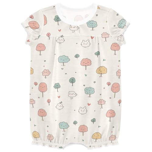siphylline - Mameluco de verano para niñas pequeñas, manga con volantes, informal, de algodón, 1 pieza, 3M, diseño de dibujos animados, diseño de pájaros pequeños, color blanco, dibujos animados